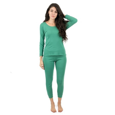 Leveret Womens Two Piece Cotton Pajamas Solid Green XXL