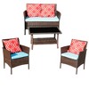 Chic Crate-4-Piece Outdoor PE Rattan Sectional Sofa Set - Sapphire Blue Cushioned Patio Furniture with Glass Table - 4 of 4