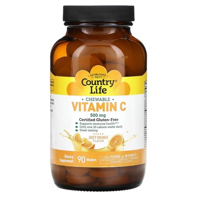 Country Life Vitamin C Chewable, Juicy Orange, 500 mg, 90 Wafers