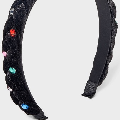 Girls&#39; Velvet Braided Gem Headband - art class&#8482; Black_2