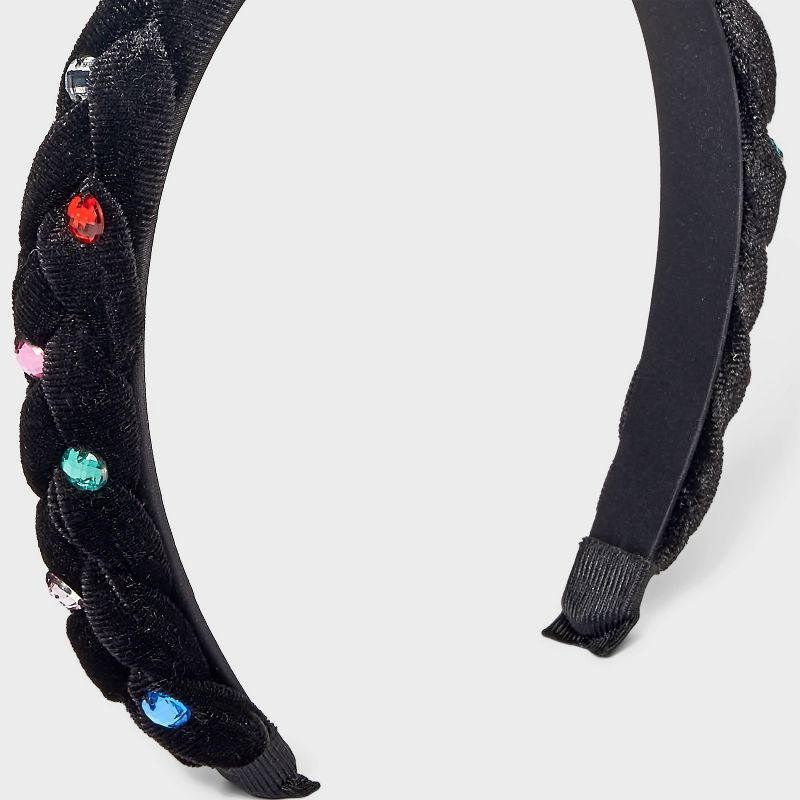 Girls&#39; Velvet Braided Gem Headband - art class&#8482; Black, 4 of 5