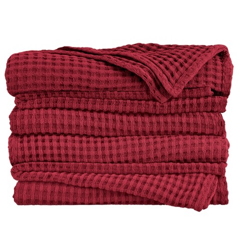 Collections Etc Cozy All Seasons Waffle Weave Cotton Blanket Full Queen Burgundy