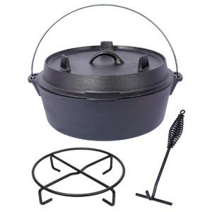 SEVOBAL Pots and Pans Seasoned Cast Iron Dutch Oven Outdoor Camping Deep Pot for Camping Fireplace Cooking BBQ Baking Campfire, Black, 10.6"*11"*6" - 1 of 4