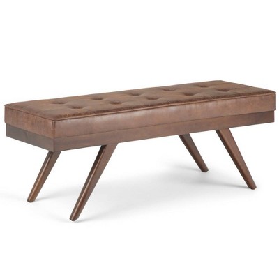 48" Keenan Mid Century Ottoman Bench Faux Air Leather - Wyndenhall