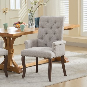 KWPZQEB Modern Dining Chairs, Chenille Upholstered Dining Room Chair with Armrest & Solid Wood Legs, Tufted Kitchen Chair for Dining Room - 1 of 4
