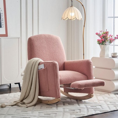 Pink Nursery Rocking Chair Recliner breastfeeding Chair best Nursery Chair For Small Spaces teddy Fabric Rocking Chair With Leg Rest cuddlewood Target