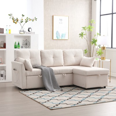 81.1" L-Shaped Modular Corduroy/Chenille Fabric Sofa, Reversible Sectional Couch with Storage Chaise 4W - ModernLuxe