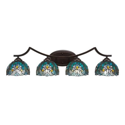 Toltec Lighting Zilo 4 - Light Vanity in  Dark Granite with 7" Turquoise Cypress Art Glass Shade