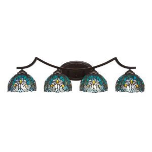 Toltec Lighting Zilo 4 - Light Vanity in  Dark Granite with 7" Turquoise Cypress Art Glass Shade - 1 of 1