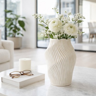 Sagebrook Home Sculptural Ceramic Ribbed Tall Table Vase for Home
