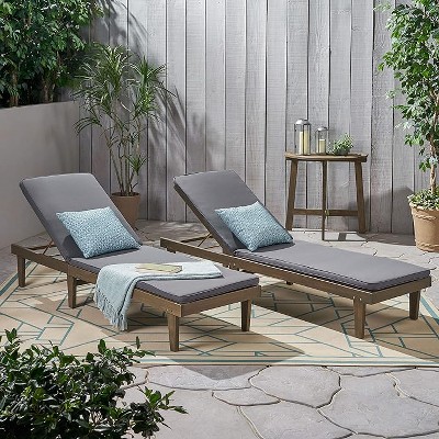 Christopher Knight Home Jessie Outdoor Chaise Lounge with Adjustable Acacia Wood Frame and Water-Resistant Cushions (Set of 2)