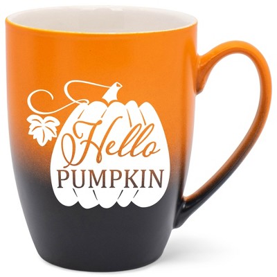 Elanze Designs Hello Pumpkin Two Toned Ombre Matte Orange and Black 12 ounce Ceramic Stoneware Coffee Cup Mug
