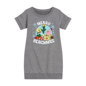 Girls' - SpongeBob SquarePants - Merry Beachmas Graphic Short Sleeve Fleece Dress - 1 of 4