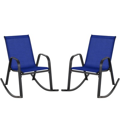 Costway 2 PCS Patio Rocking Chair Heavy-Duty Metal Rocker Outdoor Anti-Slip Navy