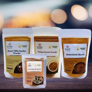 Mylapore Kitchen Mix Combo H - Instant Kootu Powder-100g ,Hotel sambar podi-100g,Panakam mix 50g & Bisi Bela Bath Masala -100g (PACK OF 4) - 1 of 4
