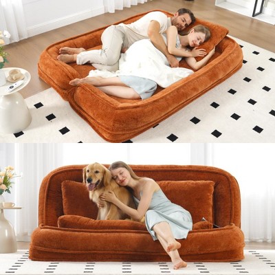 SKRAN Extra Large Human Dog Bed,Lazy Couch Giant Bean Bag Lounge Chair,Comfy Tatami With Adjustable Backrests And 2 Pillows Fits You & Pets