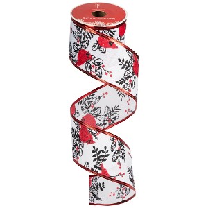 Northlight Cardinals with Leaves and Berries Wired Craft Christmas Ribbon 2.5" x 10 Yards - 1 of 4