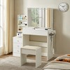 Vanity table with LED-lit mirror with power outlet and hairdryer shelving, storage table, White,43.3"L *15.7"W *55.4"H - 4 of 4