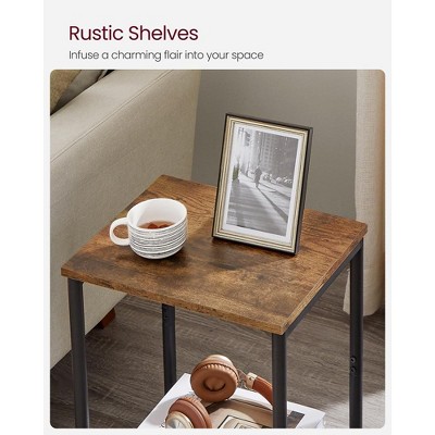 Rustic Brown and Black 2-Tier Particleboard End Tables Set