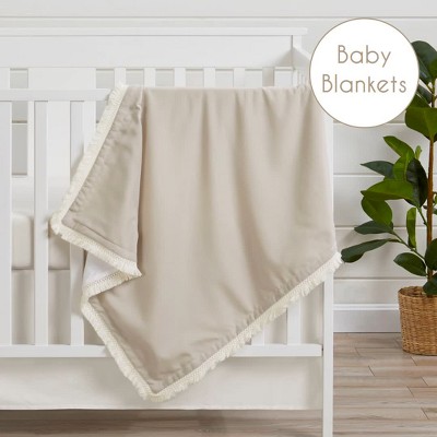 Taupe and White Linen Cotton Boho Fringe Crib Bed Skirt