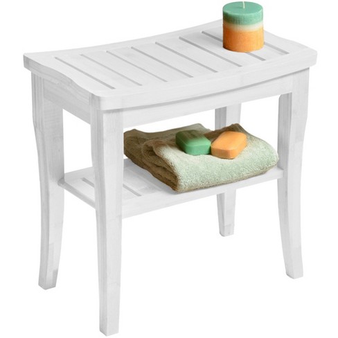 Bamboo Spa Bath Shower Stool & Bench store with Storage Shelf