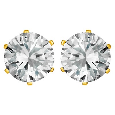 Women's Prong Set Cubic Zirconia Stud Gold Plated Stainless Steel Earrings  (8mm) - Gold/Clear