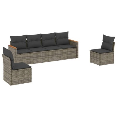 vidaXL 6 Piece Patio Sofa Set with Cushions - Gray Without Table