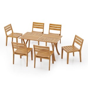 Christopher Knight Home Wren Outdoor 7-Piece Acacia Wood Dining Set, Teak - 1 of 4