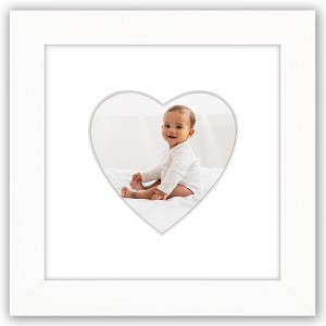Americanflat 4x4 Picture Frame with Heart Mat Insert and Shatter-Resistant Glass - Signature Collection - 6x6 Picture Frame without Mat - White - 1 of 4