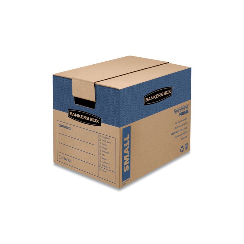 Bankers Box SmoothMove Prime Moving/Storage Boxes, Hinged Lid, Regular Slotted Container, Small, 12" x 16" x 12", Brown/Blue, 10/Carton, 1 of 8
