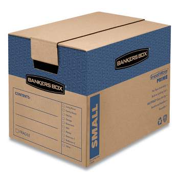 Bankers Box SmoothMove Prime Moving/Storage Boxes, Hinged Lid, Regular Slotted Container, Small, 12" x 16" x 12", Brown/Blue, 10/Carton
