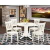 HomeStock 5-Piece Linen White Finish Solid Wood Top Dining table with 4 Chairs with Slat Back - 2 of 4