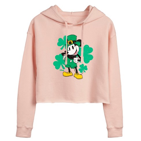 Women's - Disney - Leprechaun Mickey Cropped Graphic Hoodie : Target