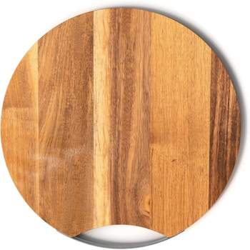 American Atelier Acacia Wood Round Cutting Board with Metal Accent, Large Board for Cheese, Charcuterie with Handle for Serving, 13” Diameter