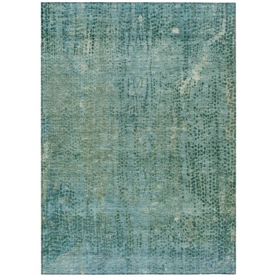 Teal Blue And Ivory Abstract Washable Indoor Outdoor Area Rug