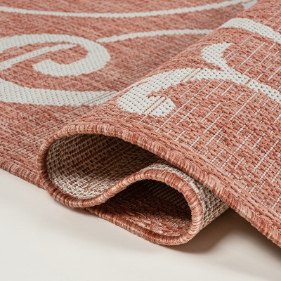 Salmon and Cream Reversible Synthetic Scroll Area Rug 5x8