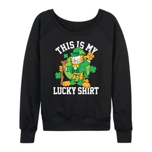 Women's - Garfield - This Is My Lucky Shirt Lightweight French Terry Wide Neck Long Sleeve Shirt - 1 of 4