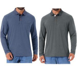 INSPIRE CHIC Men's Contrast Button Collared Pocket Long Sleeves Polo T-Shirts 2 Packs - 1 of 4