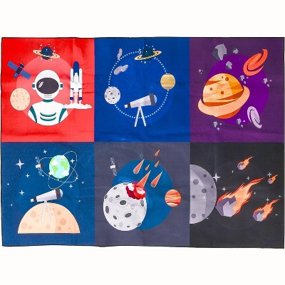 Image of Prosumer's Choice 62.9'' x 47.2'' Kids Space Themed Black Wool Rug - Multicolored
