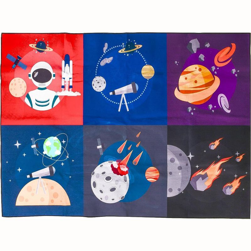 Prosumer's Choice 62.9'' x 47.2'' Kids Space Themed Black Wool Rug - Multicolored, 1 of 4