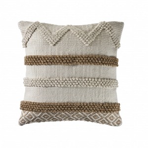 HomeRoots 20" X 20" Tan And Beige Polyester Geometric Zippered Pillow - 1 of 4