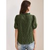 INSPIRE CHIC Women's Summer Crochet Hollow Out Floral Ruffle Neck Puff Short Sleeve Button Down Blouse - 4 of 4