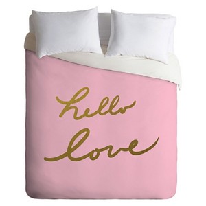 Lisa Argyropoulos Hello Love Lightweight Duvet Cover Queen Pink - Deny Designs