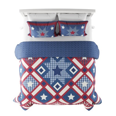 Patriotic Americana Twin Microfiber Quilt Set in Red, White, and Blue