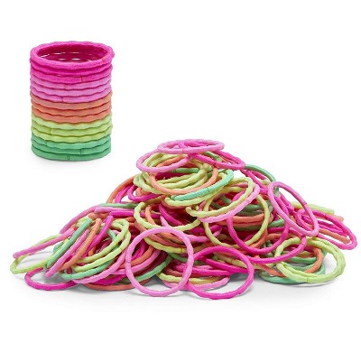 Glamlily 200 Piece No Metal Elastic Hair Ties, Neon Sports Hair Bands Ponytail Holders for Women, 5 Colors