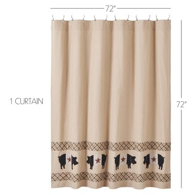 Cider Mill Khaki and Green Cotton Primitive Pig Shower Curtain 72x72