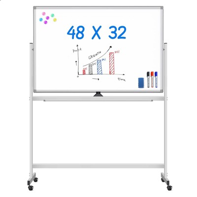 Maxtek 48" x 32" Whiteboard on Wheels Double Side Magnetic Dry Erase Board with Easel