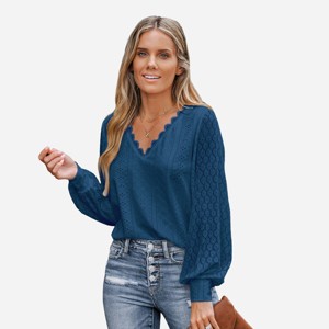 Women's Cutout Scalloped Lace V-Neck Shirt Top - Cupshe - 1 of 4