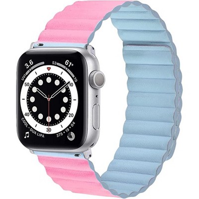 Worryfree Gadgets Reversible Leather Magnetic Band For Apple Watch -  42/44/45mm - Pink & Light Blue : Target