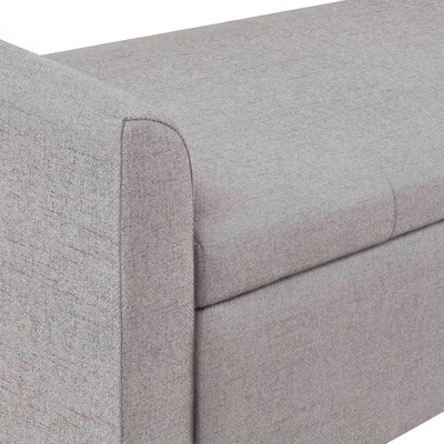 Light Grey Upholstered Flip-Top Storage Bench with Dark Wood Legs